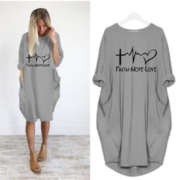 image-Women's Round Neck Long Sleeve Printed Loose Midi Dress