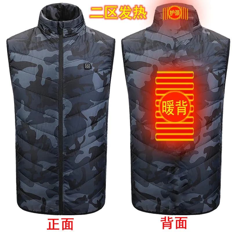 image-Heated Vest Men Women Electric Warming Jacket Stand Collar Zip