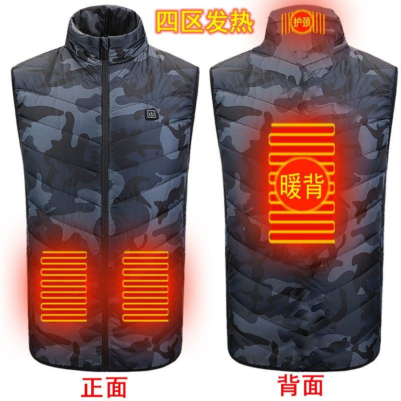 image-Heated Vest Men Women Electric Warming Jacket Stand Collar Zip
