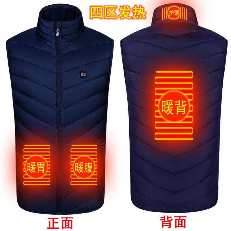 image-Heated Vest Men Women Electric Warming Jacket Stand Collar Zip