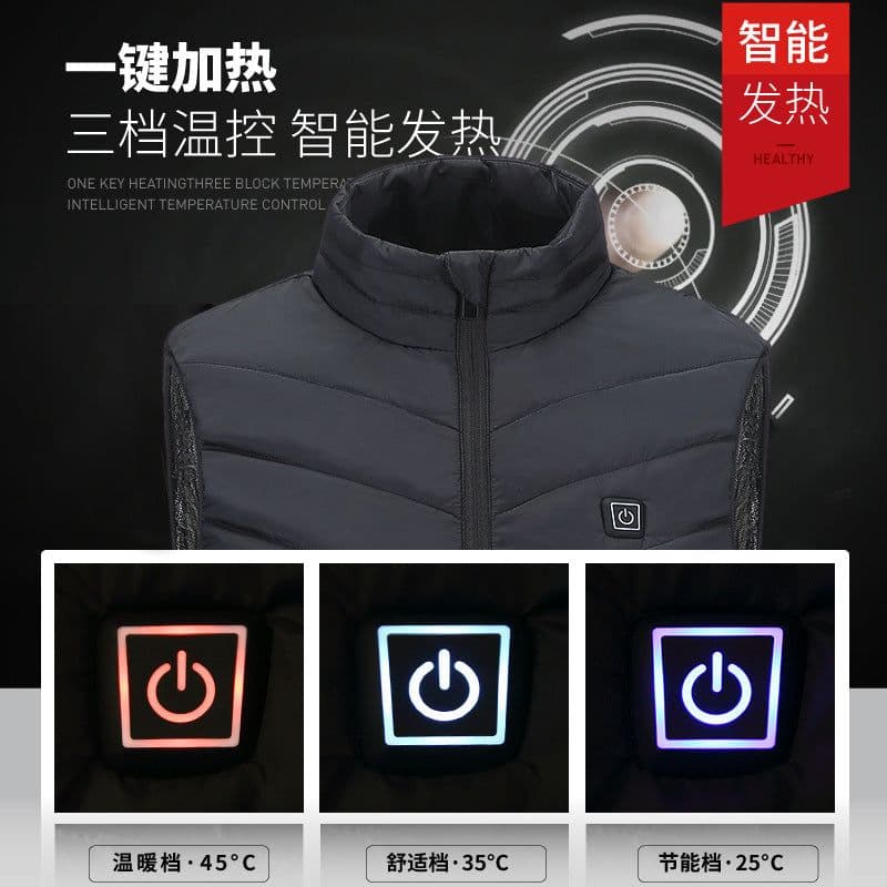 image-Heated Vest Men Women Electric Warming Jacket Stand Collar Zip
