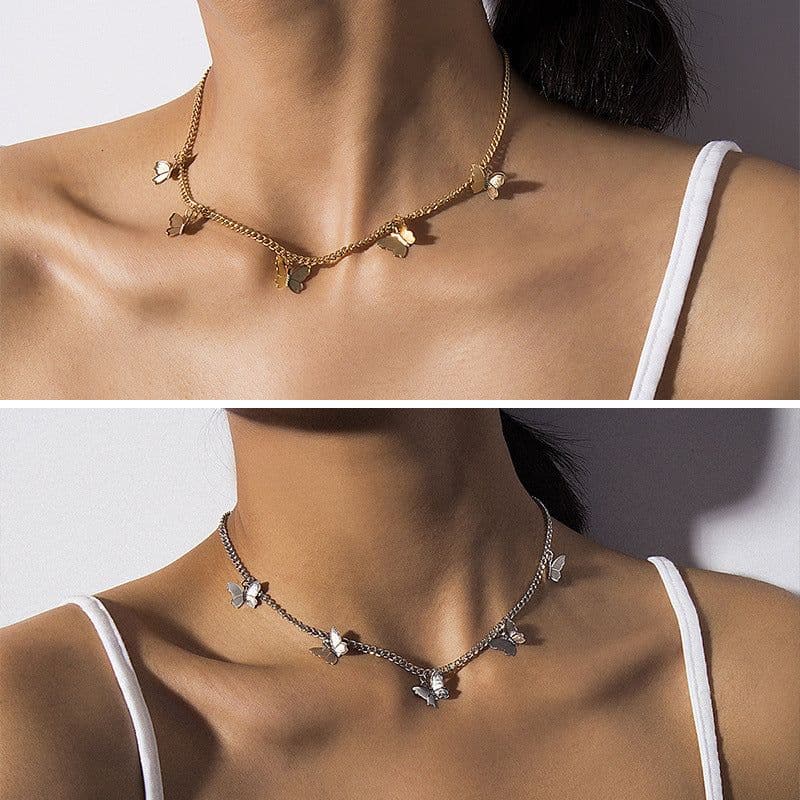image-Butterfly Pendant Necklace Silver Alloy Chain Women's Jewelry