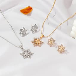 image-Snowflake Necklace and Earring Set with Crystal Embellishments