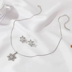 image-Snowflake Necklace and Earring Set with Crystal Embellishments