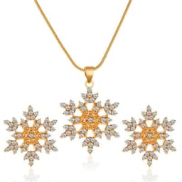 image-Snowflake Necklace and Earring Set with Crystal Embellishments