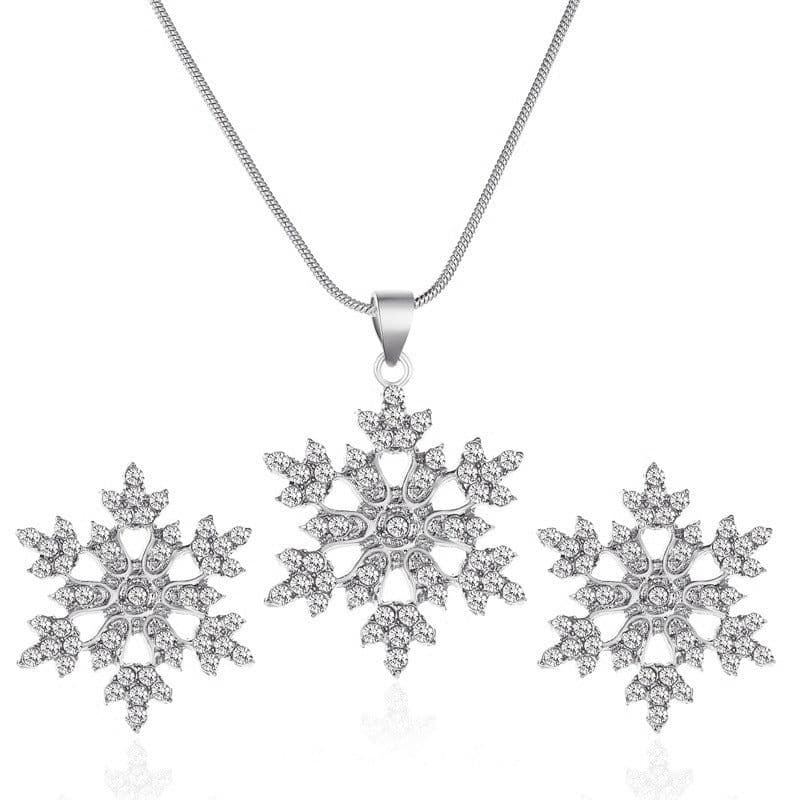 image-Snowflake Necklace and Earring Set with Crystal Embellishments