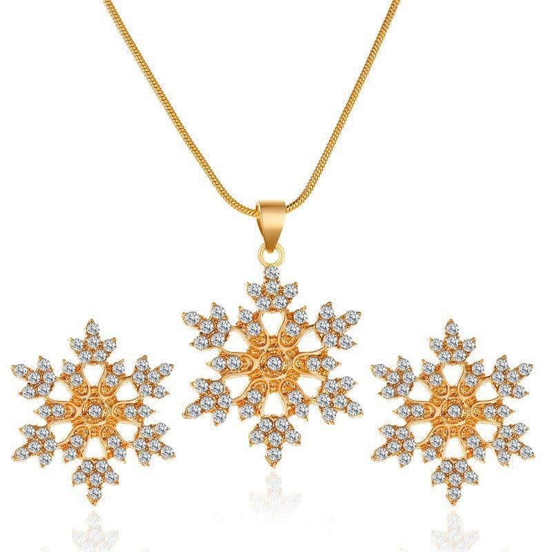 image-Snowflake Necklace and Earring Set with Crystal Embellishments