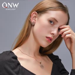 image-Snowflake Necklace and Earring Set with Crystal Embellishments