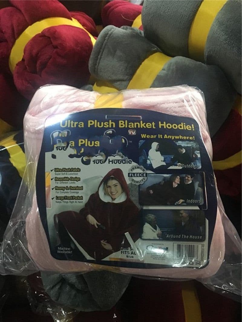 image-Hooded Fleece Blanket Hoodie Wearable Throw Pajamas
