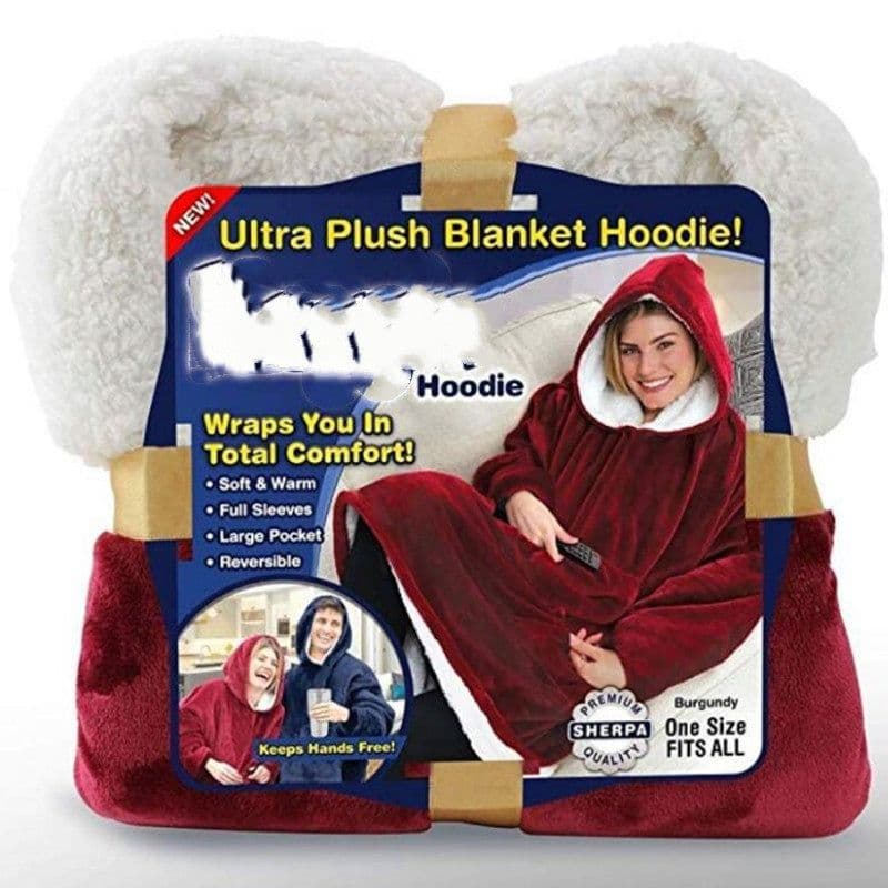 image-Hooded Fleece Blanket Hoodie Wearable Throw Pajamas