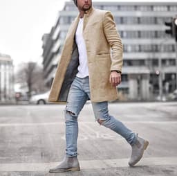 image-Men's Brown Wool Blend Overcoat Lapel Single-Breasted Jacket