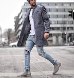 image-Men's Brown Wool Blend Overcoat Lapel Single-Breasted Jacket