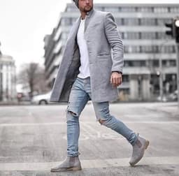 image-Men's Brown Wool Blend Overcoat Lapel Single-Breasted Jacket