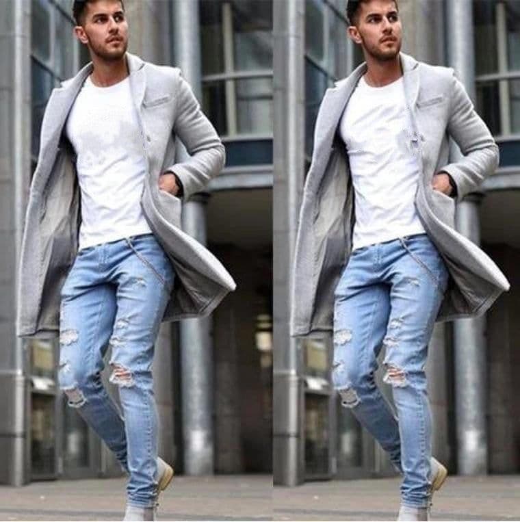 image-Men's Brown Wool Blend Overcoat Lapel Single-Breasted Jacket