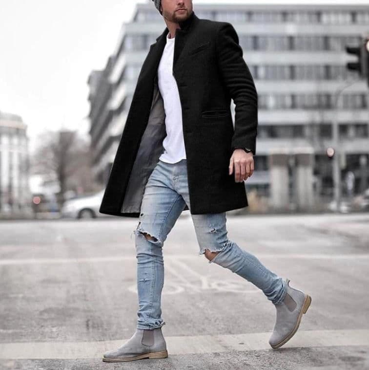 image-Men's Brown Wool Blend Overcoat Lapel Single-Breasted Jacket