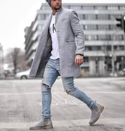 image-Men's Brown Wool Blend Overcoat Lapel Single-Breasted Jacket