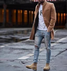 image-Men's Brown Wool Blend Overcoat Lapel Single-Breasted Jacket