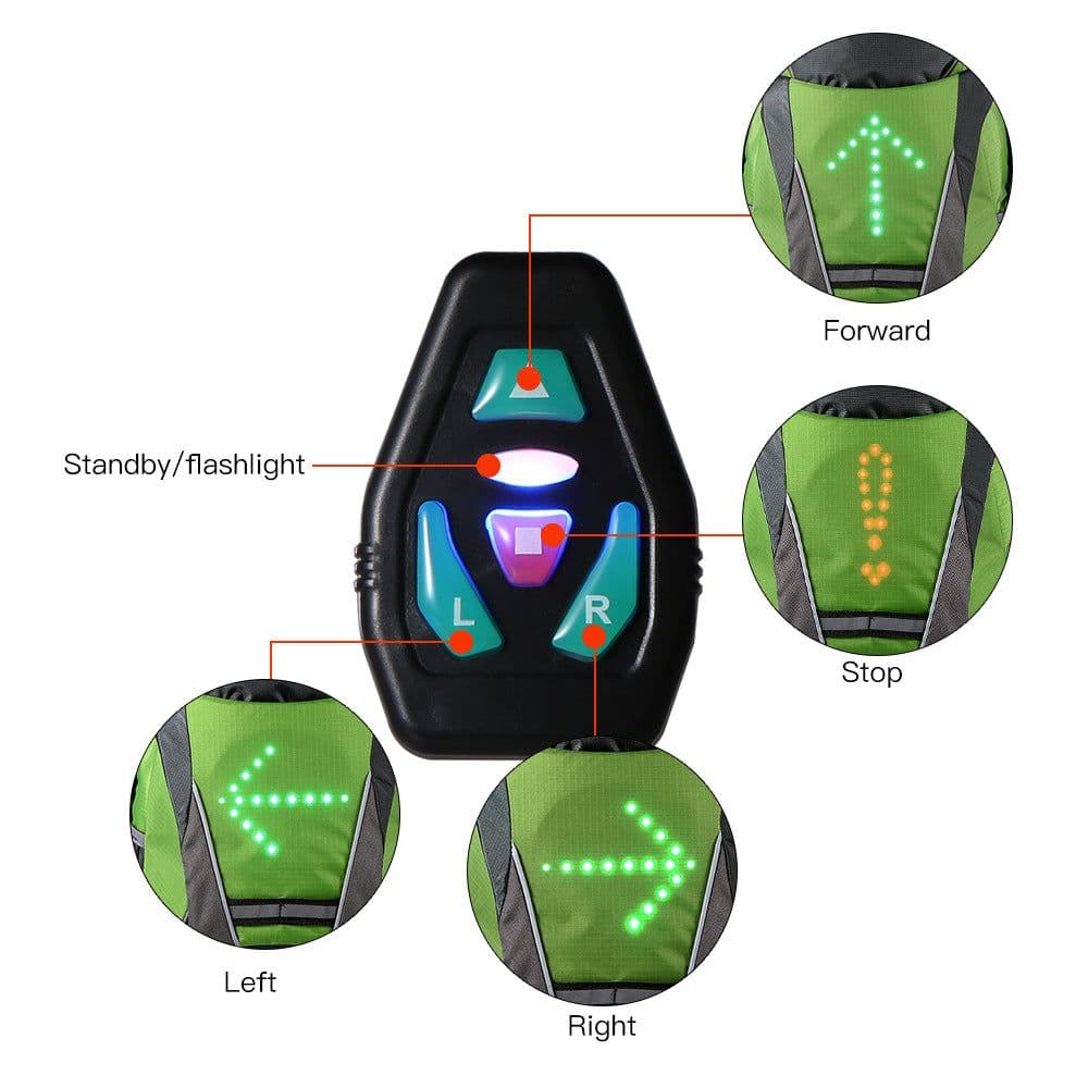 image-Bicycle LED Turn Signal Backpack with Wireless Remote Control