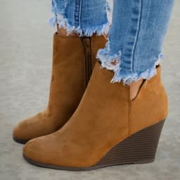 image-Women's Suede Chelsea Ankle Boots Wedge Heel Mid-Calf