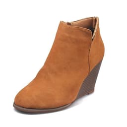 image-Women's Suede Chelsea Ankle Boots Wedge Heel Mid-Calf