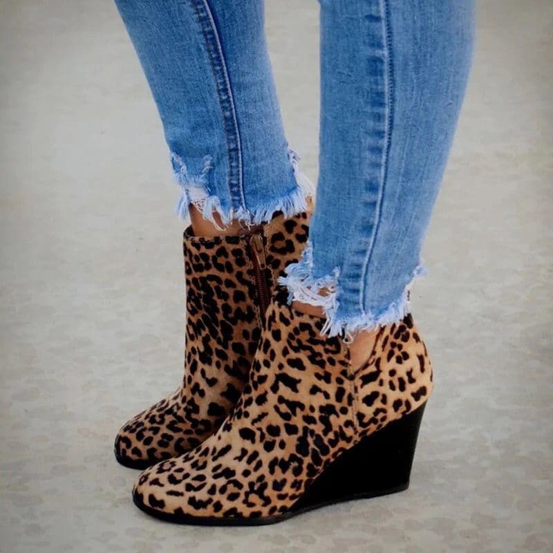 image-Women's Suede Chelsea Ankle Boots Wedge Heel Mid-Calf
