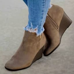 image-Women's Suede Chelsea Ankle Boots Wedge Heel Mid-Calf