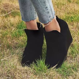 image-Women's Suede Chelsea Ankle Boots Wedge Heel Mid-Calf