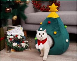 image-Christmas Pet House Felt Cat Bed Green Tree Design L 65x45cm