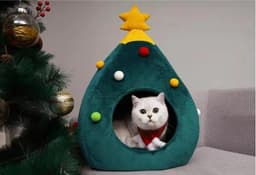 image-Christmas Pet House Felt Cat Bed Green Tree Design L 65x45cm