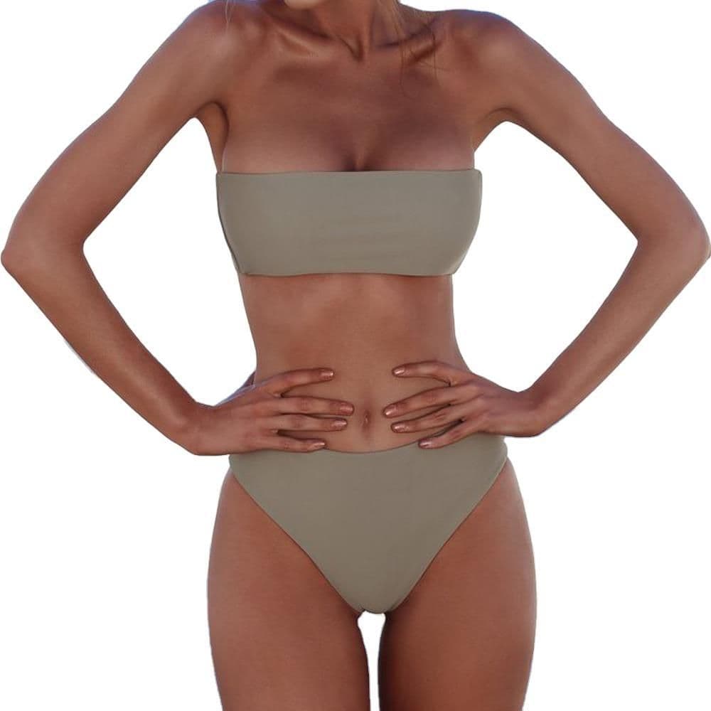 image-Elyin Ou Solid Color Bikini Swimsuit with Chest Pad