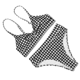 image-Women's Plaid High Waist Bikini Swimsuit with Bow Detail