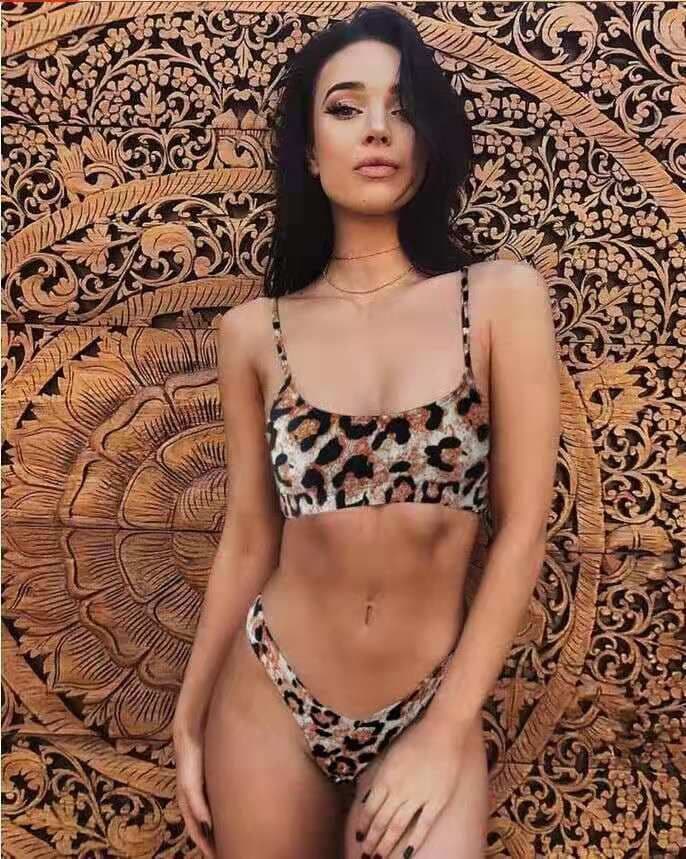 image-Leopard Print Bikini Swimsuit with Steel Support Skirt Style