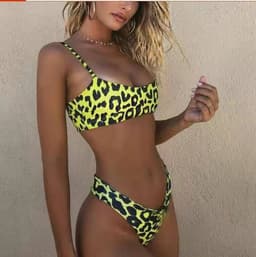 image-Leopard Print Bikini Swimsuit with Steel Support Skirt Style