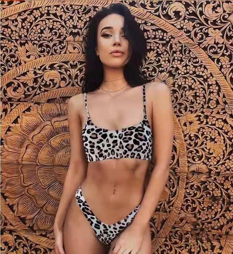 image-Leopard Print Bikini Swimsuit with Steel Support Skirt Style