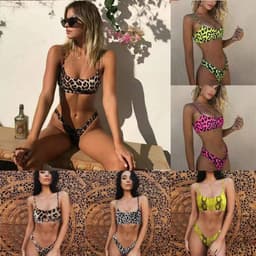 image-Leopard Print Bikini Swimsuit with Steel Support Skirt Style