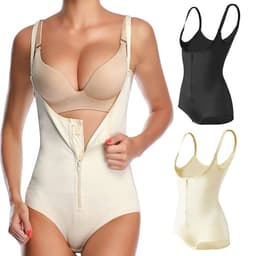 image-Nylon Shapewear Bodysuit with Zipper - Hip Lift Body Shaper
