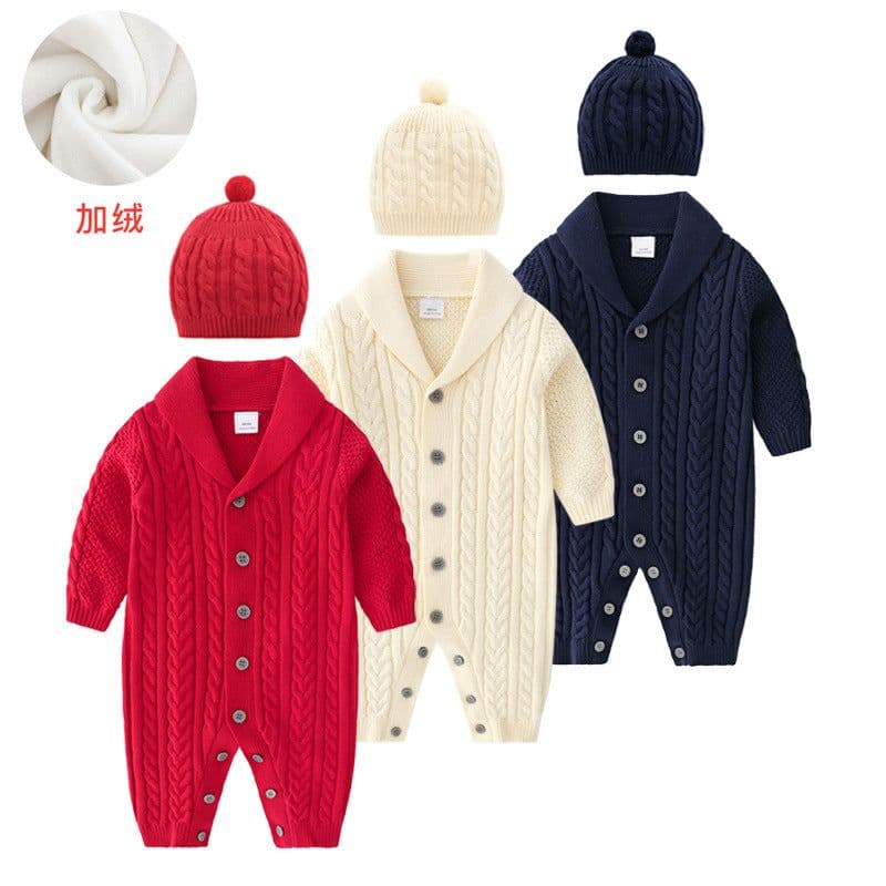 image-Berrytime Baby Boy Knit Romper Long Sleeve Cotton Jumpsuit