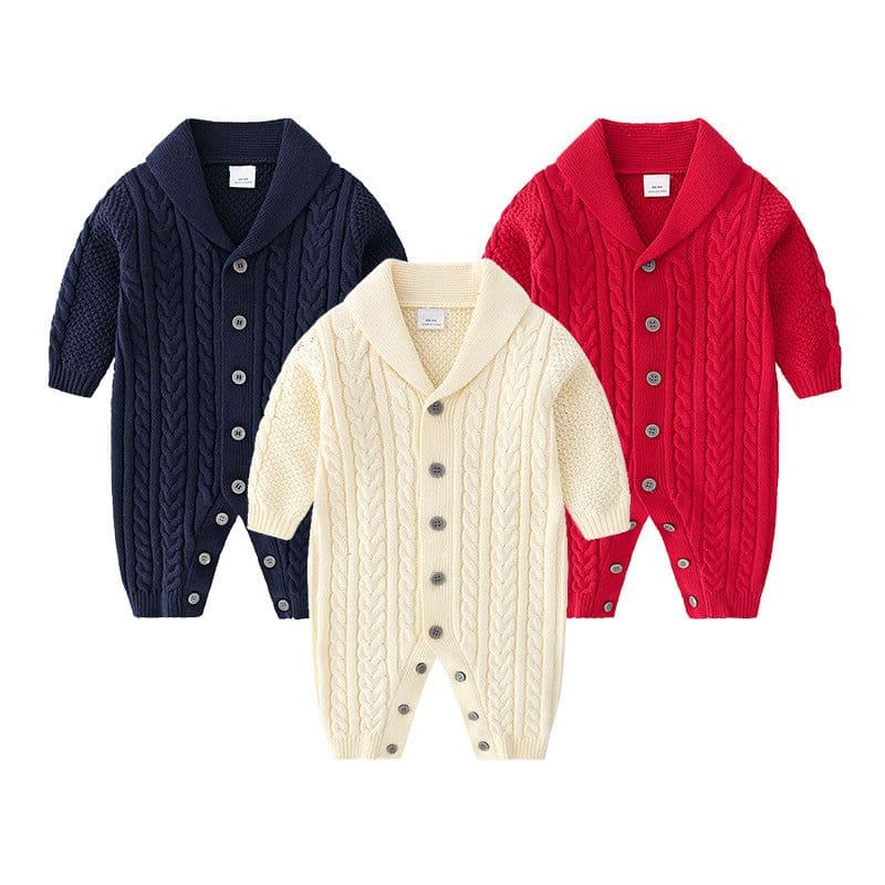 image-Berrytime Baby Boy Knit Romper Long Sleeve Cotton Jumpsuit