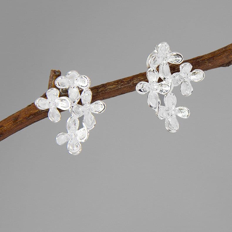 image-S925 Sterling Silver Flower Earrings for Women