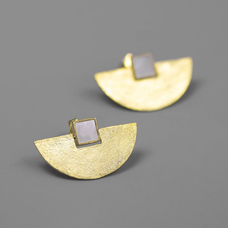 image-S925 Sterling Silver Aventurine Geometric Earrings