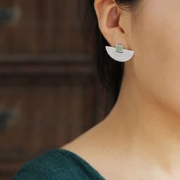 image-S925 Sterling Silver Aventurine Geometric Earrings