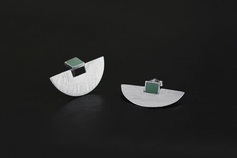 image-S925 Sterling Silver Aventurine Geometric Earrings