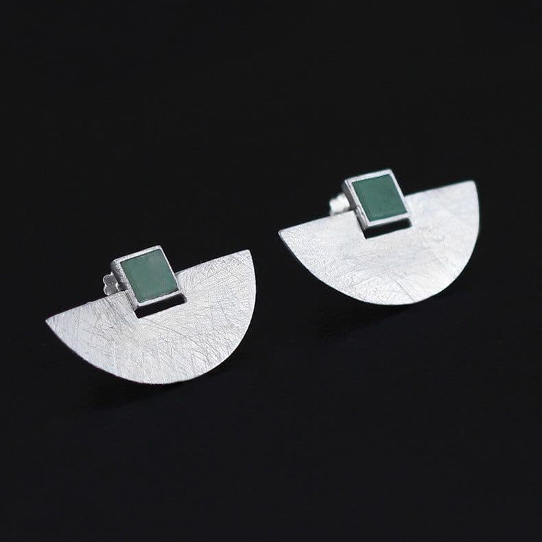image-S925 Sterling Silver Aventurine Geometric Earrings