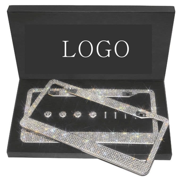 image-Magic Feather Rhinestone Stainless Steel License Plate Frame US