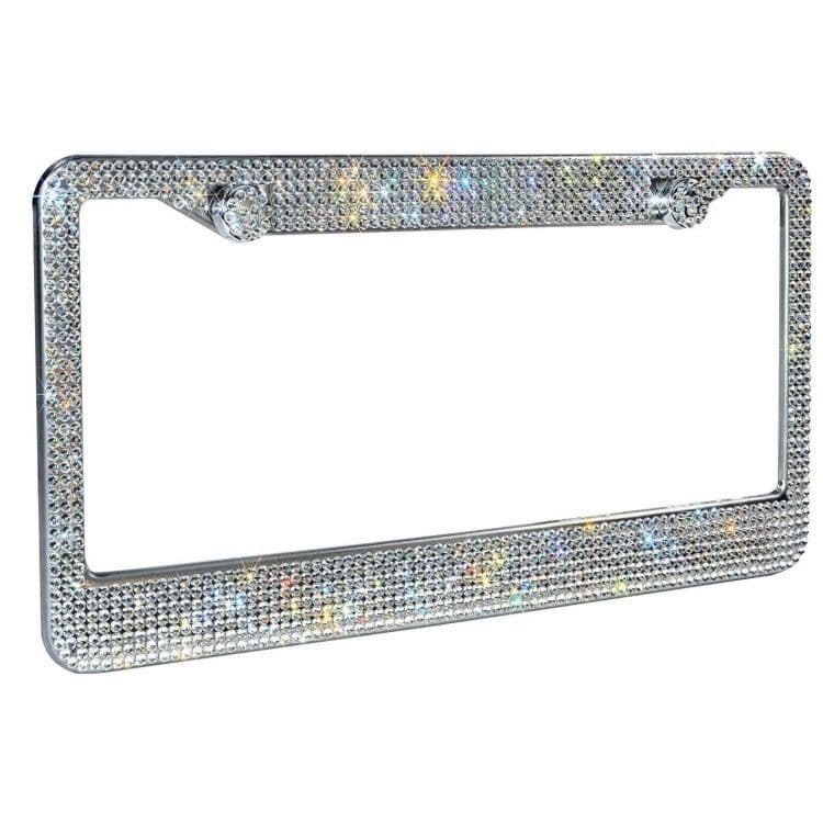 image-Magic Feather Rhinestone Stainless Steel License Plate Frame US