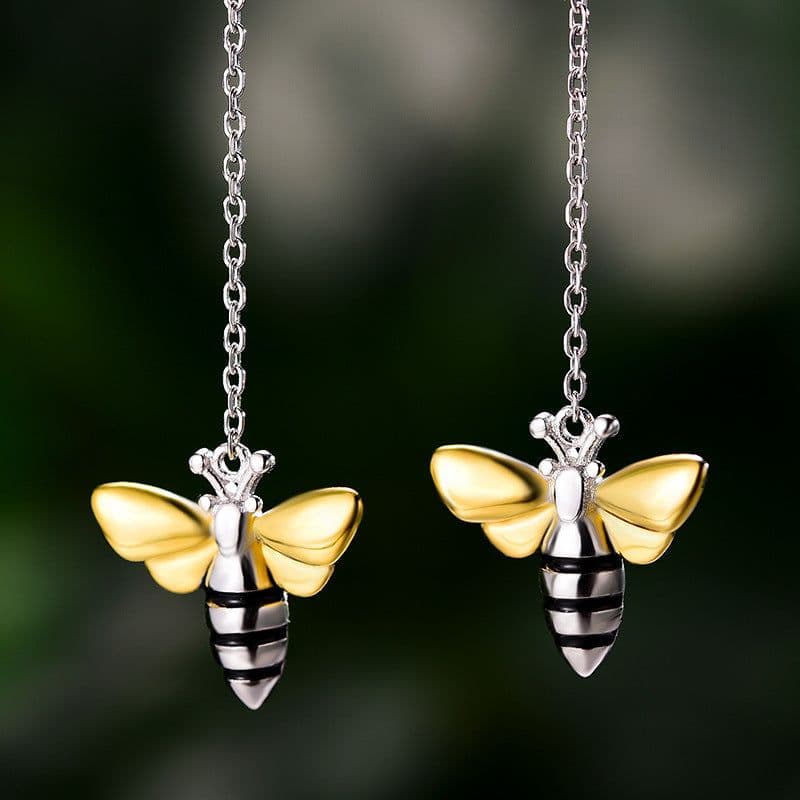 image-Sterling Silver Bee Earrings S925 Korean Fashion
