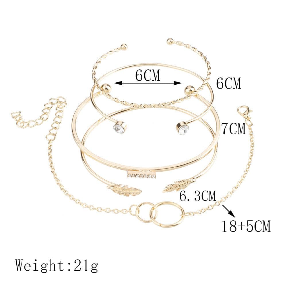image-Alloy Leaf Diamond Bracelet Set 5-Piece