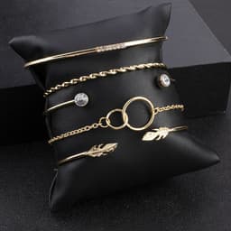 image-Alloy Leaf Diamond Bracelet Set 5-Piece