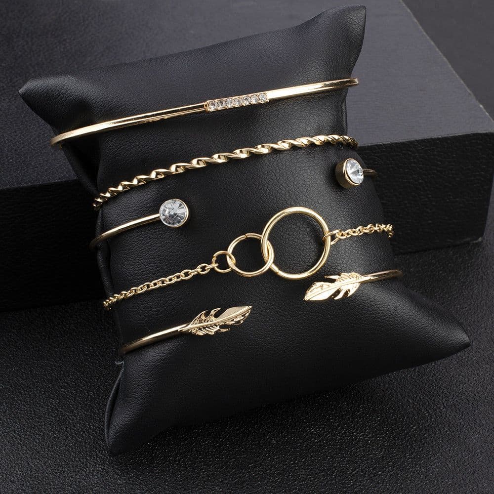 image-Alloy Leaf Diamond Bracelet Set 5-Piece