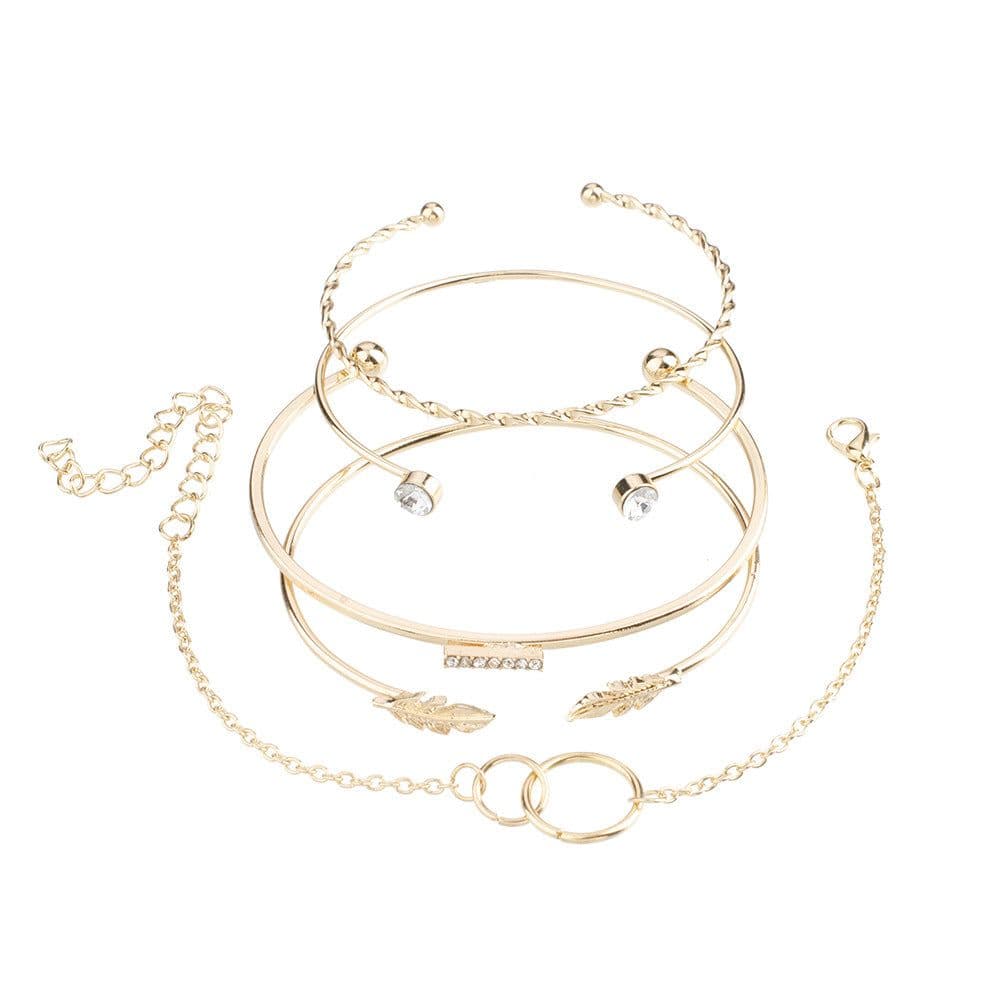 image-Alloy Leaf Diamond Bracelet Set 5-Piece